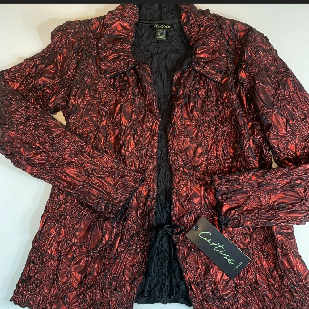 CARTISE Tie Front Crinkle Jacket Blazer Coat Red
